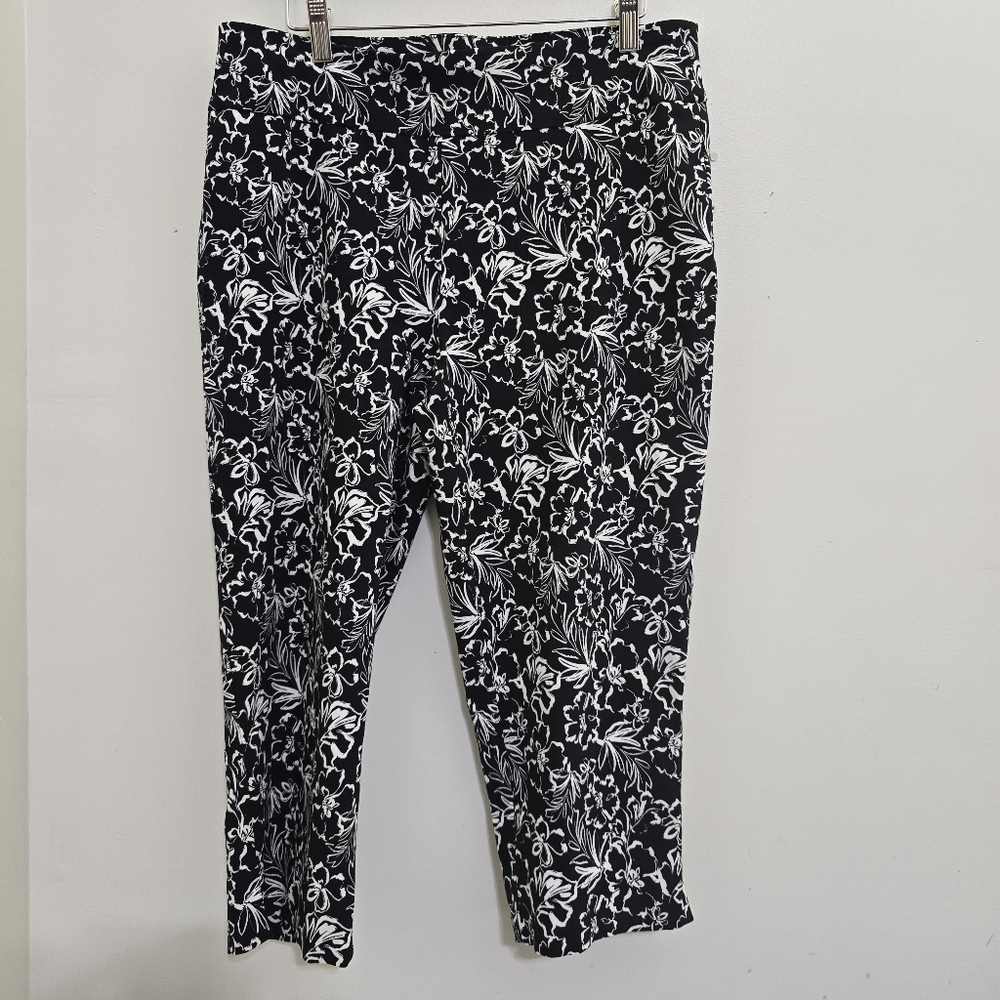 ZAC AND RACHEL size‎ 12 Floral Pull On Stretchy Cropped Casual Pants Black White - Picture 2 of 11